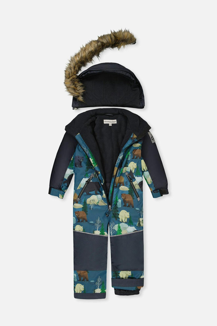 Kids One Piece Discover Snowsuit Blue Bear Print