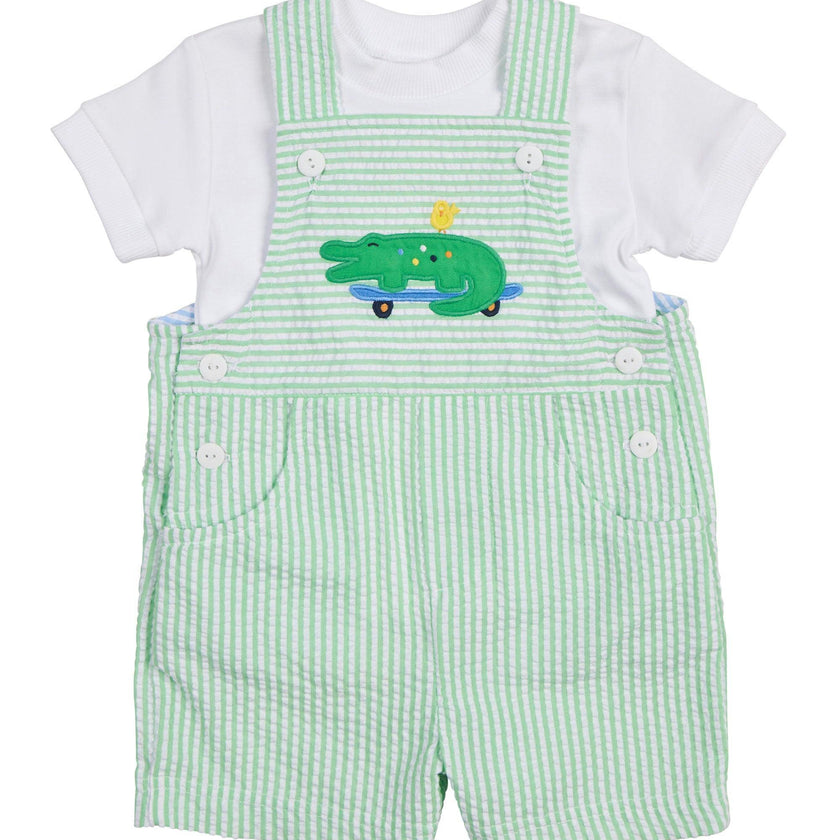Seersucker Shortall With Skateboarding Gator