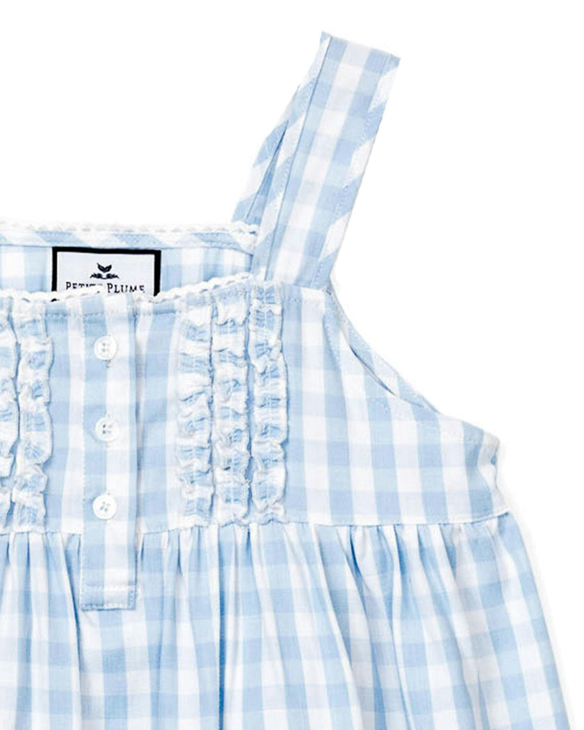 Girl's Twill Charlotte Nightgown in Light Blue Gingham