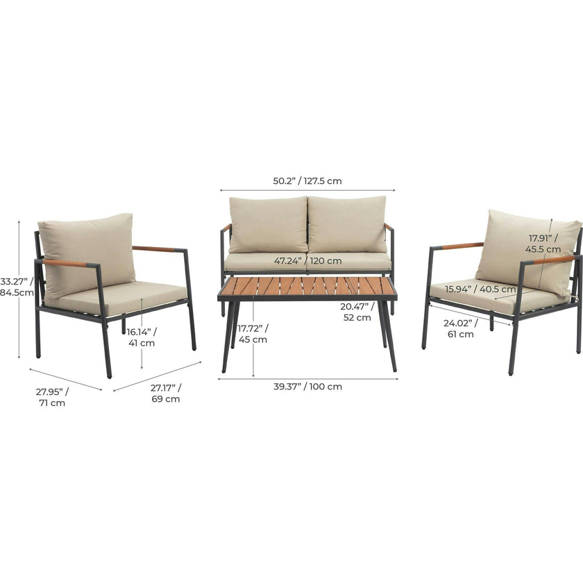 Teamson Home Cushioned Backrest & Wood Armrests Outdoor Conversation Set