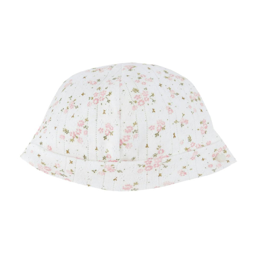 TARTINE ET CHOCOLAT Pointelle Floral Bonnet - Ivoire