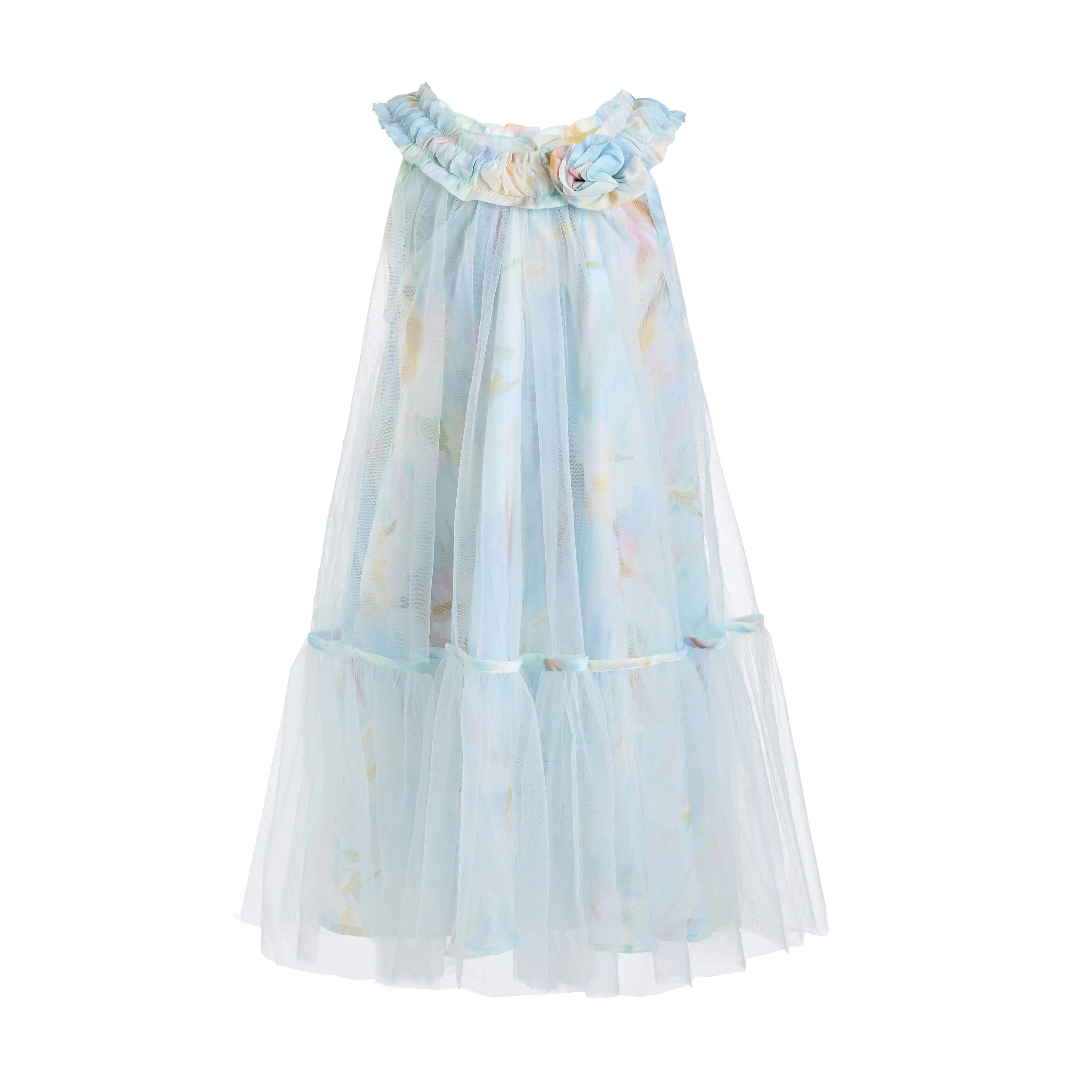 Blue Rosamira Floral Tulle Dress