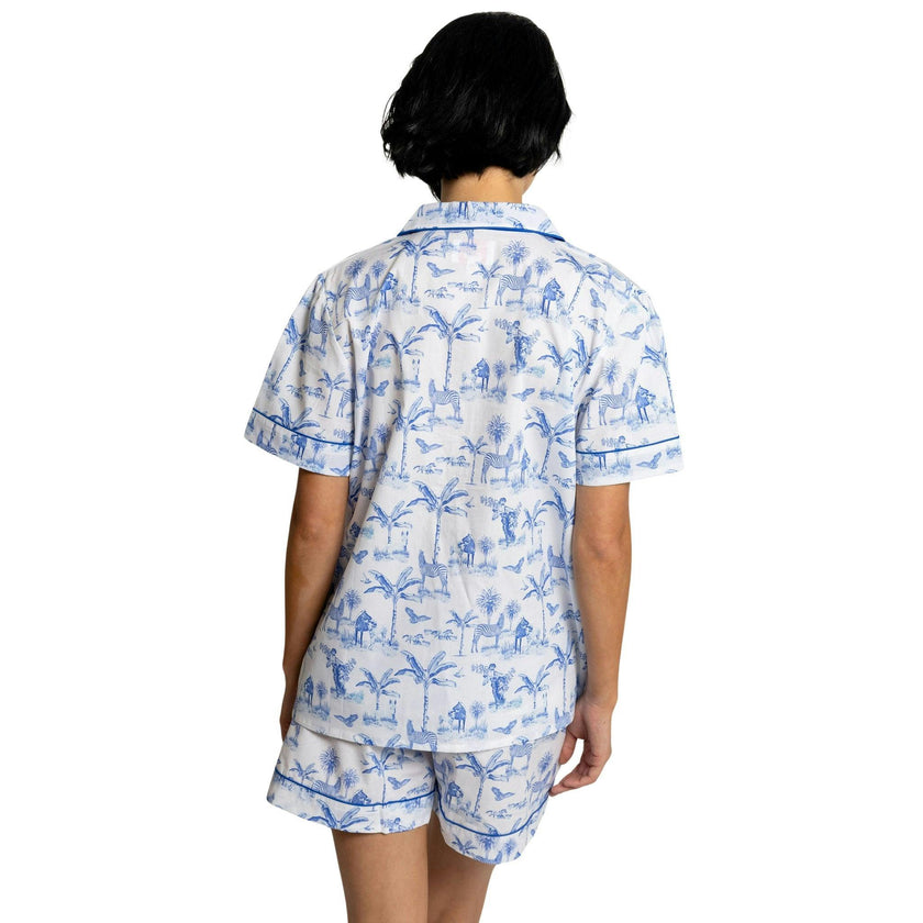 Women's Skydog Toile Blue Short PJ Set - Organic Cotton Poplin