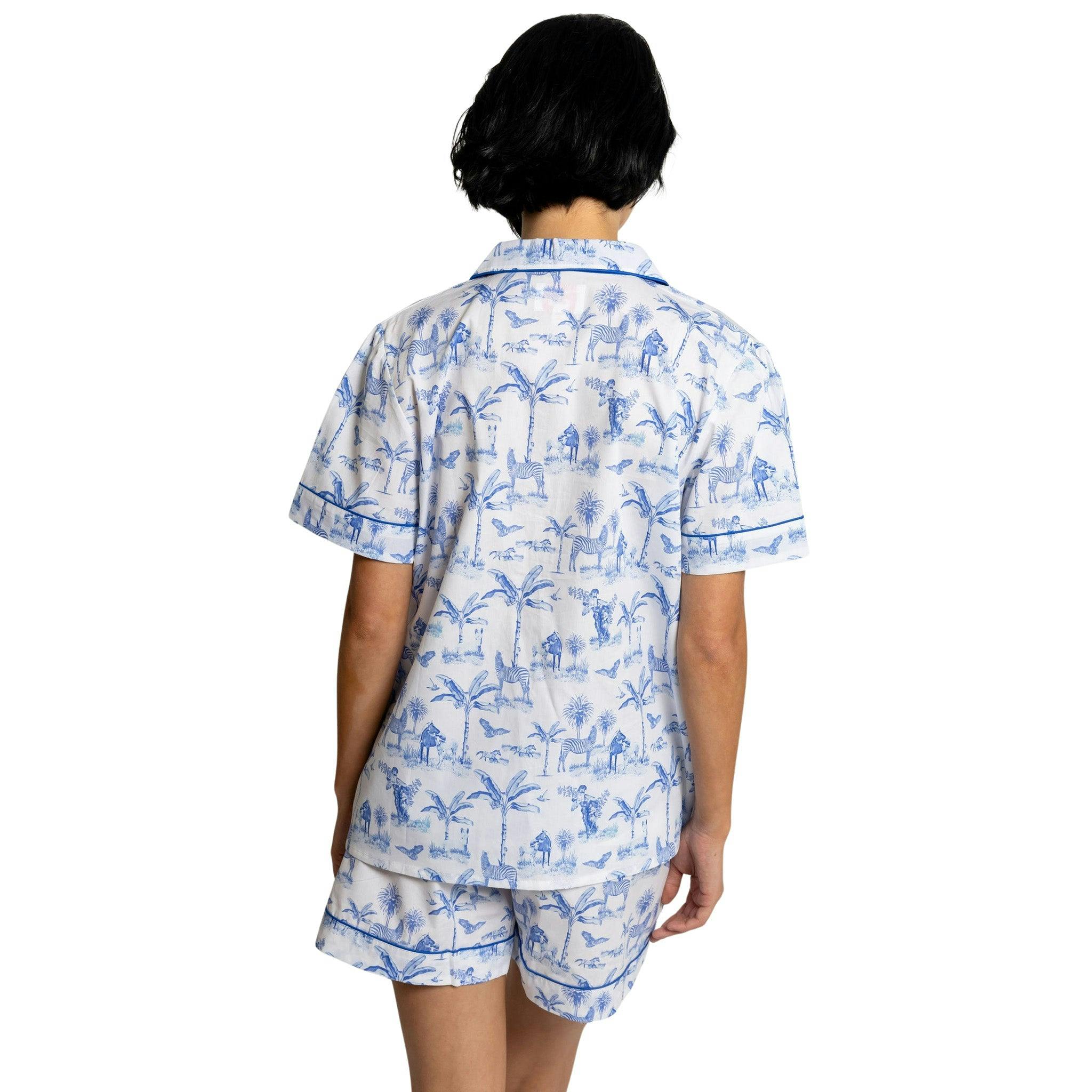 Women's Skydog Toile Blue Short PJ Set - Organic Cotton Poplin
