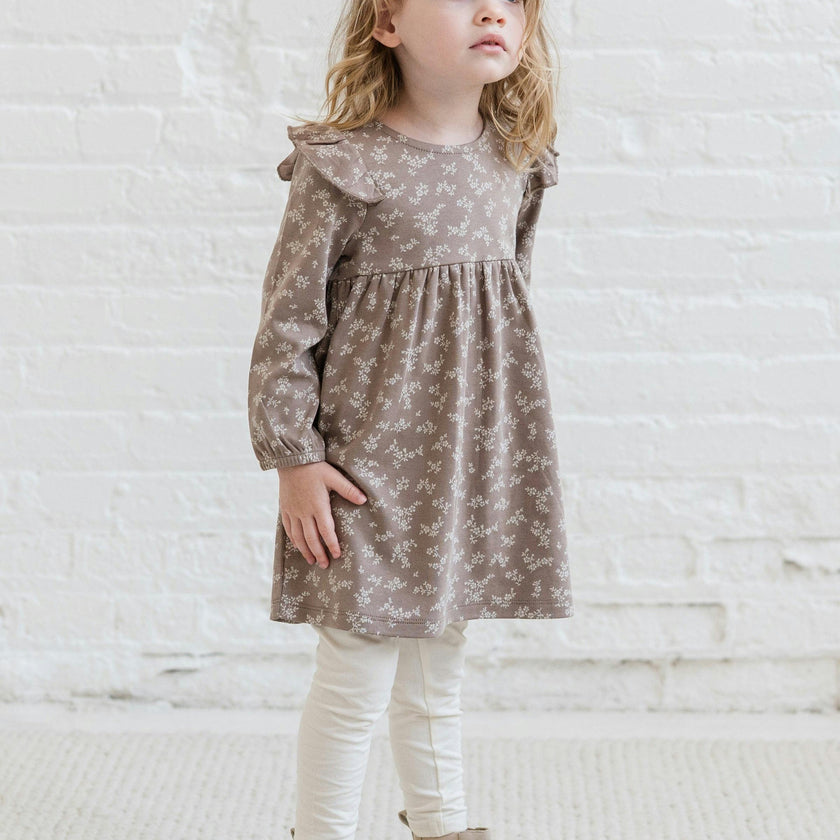 Mika Armhole Ruffle Long Sleeve Dress Betty Floral / Purple + Olive