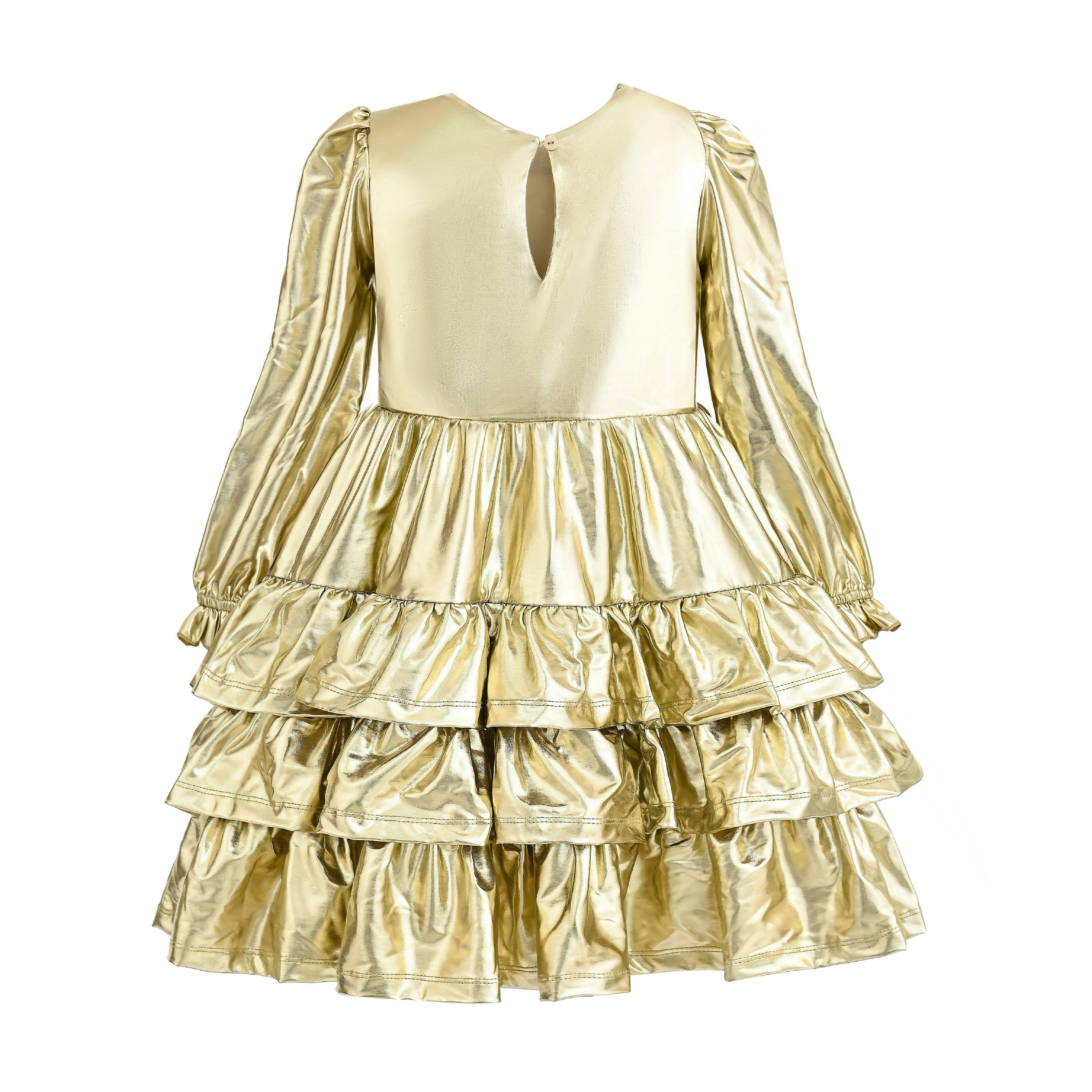 Gold Metallic Ruffle Party Dress