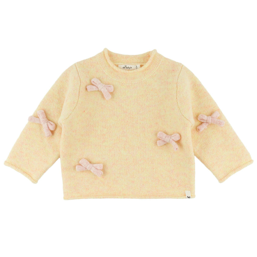 Bows Fuzzy Roll-Edge Knitted Pullover