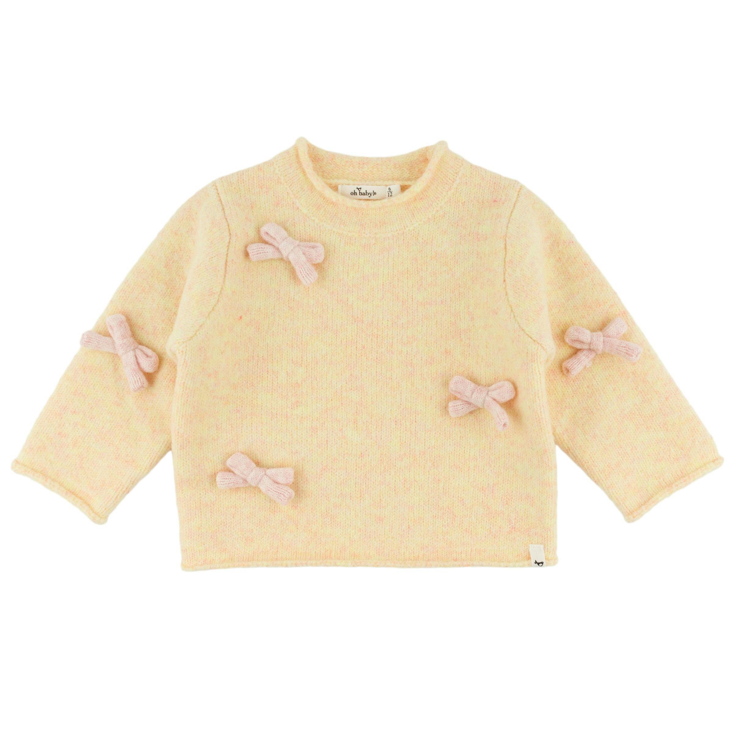 Bows Fuzzy Roll-Edge Knitted Pullover