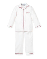 Kid's Twill Pajama Set in White with Red Piping