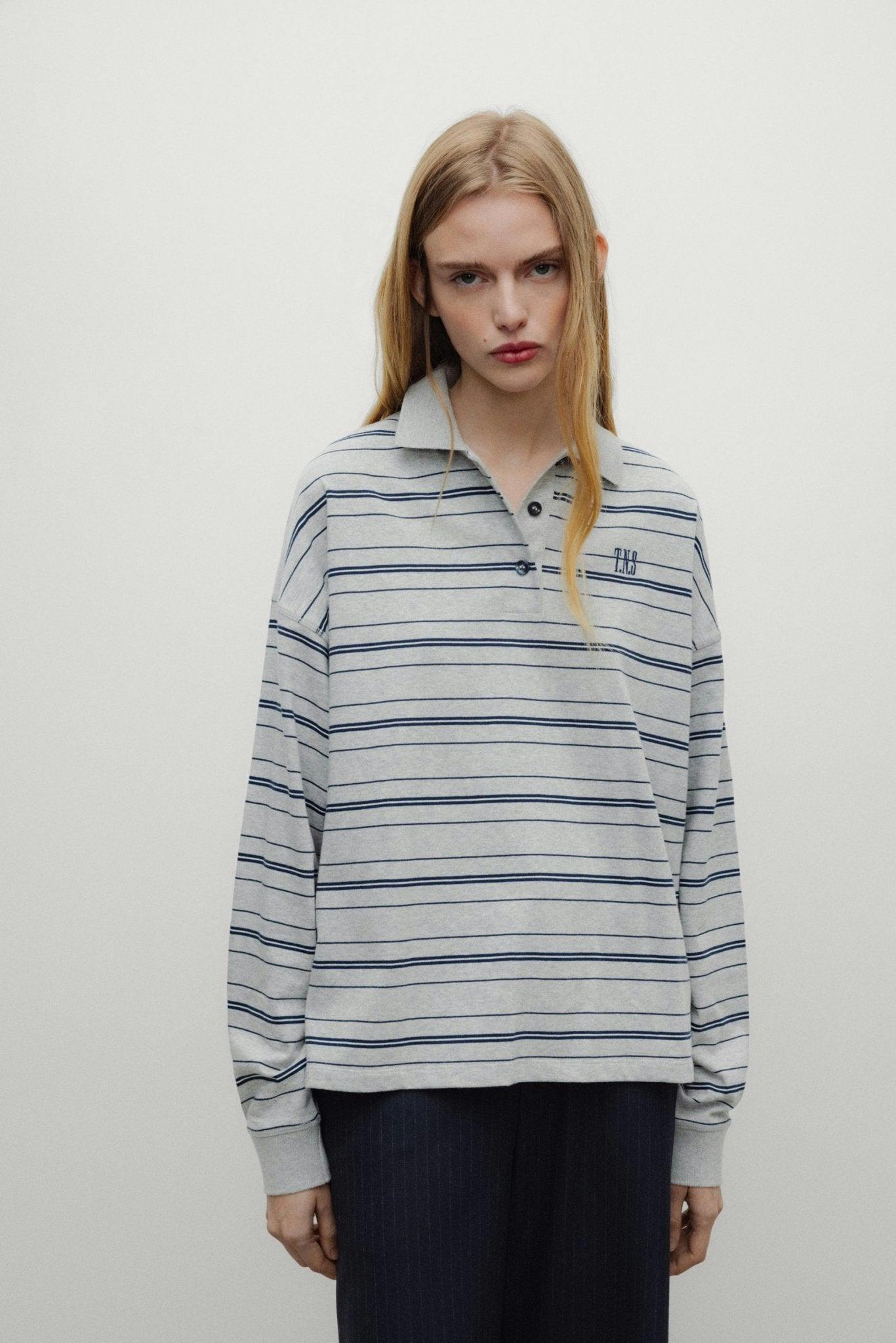 Ona Woman Polo Black Iris Stripe