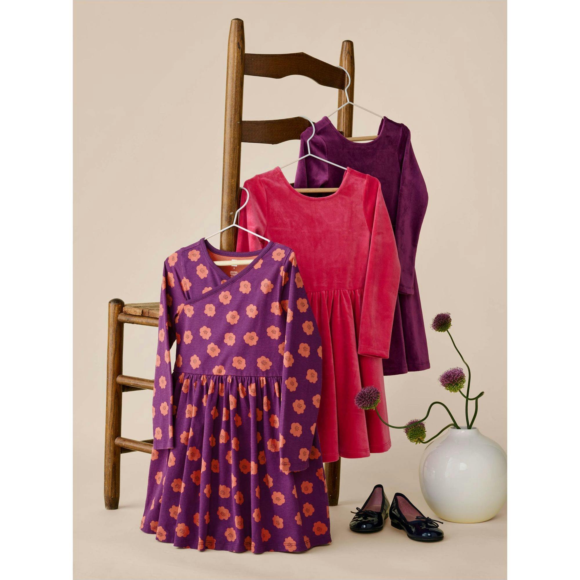 Long Sleeve Wrap Neck Dress, Purple