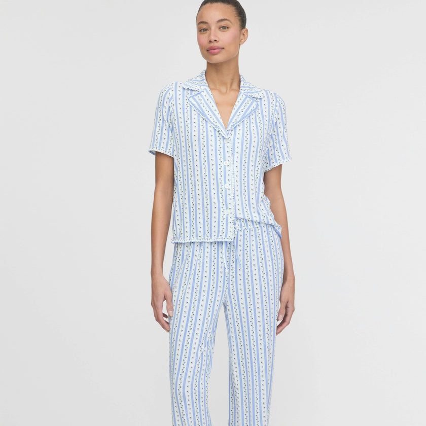 The Marina Pajama Set - Blue Petal Stripe