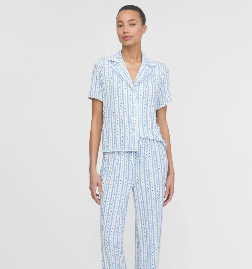 The Marina Pajama Set - Blue Petal Stripe