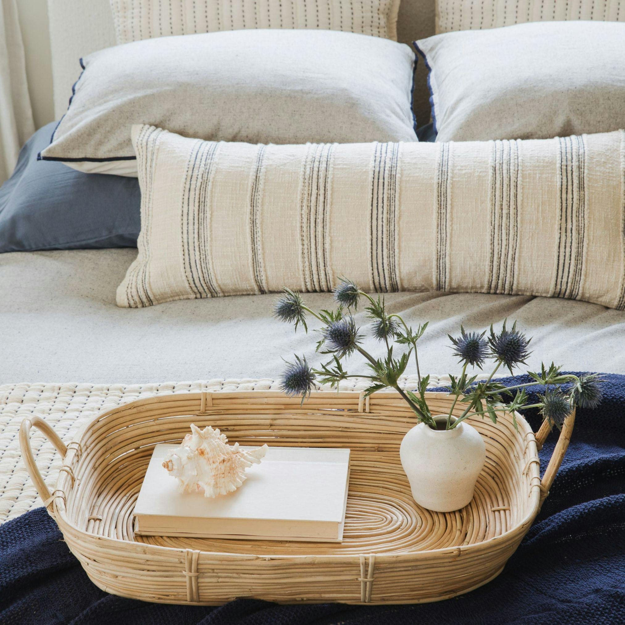 Tide Stripe Blue & Ivory Distressed Lumbar Pillow