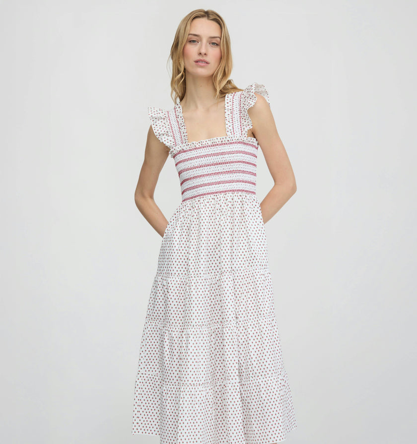 The Ellie Nap Dress - White Poppy Half Drop