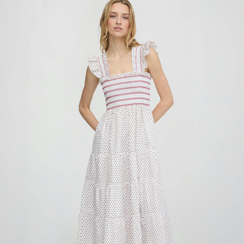 The Ellie Nap Dress - White Poppy Half Drop