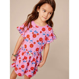 Tie Waist Short Flutter Sleeve Dress, Pink