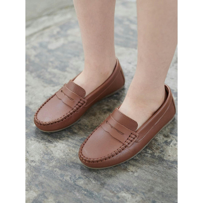 Tan Leather Boy Loafer Shoes