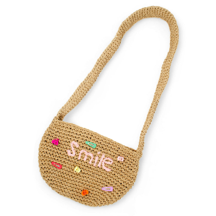 Girls Wicker Crossbody Message Charm Tote