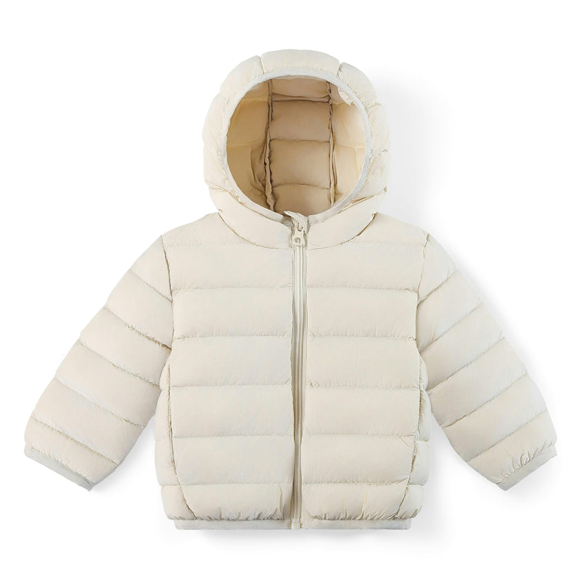 Beige Down Quilted Hooded Puffer Jacket