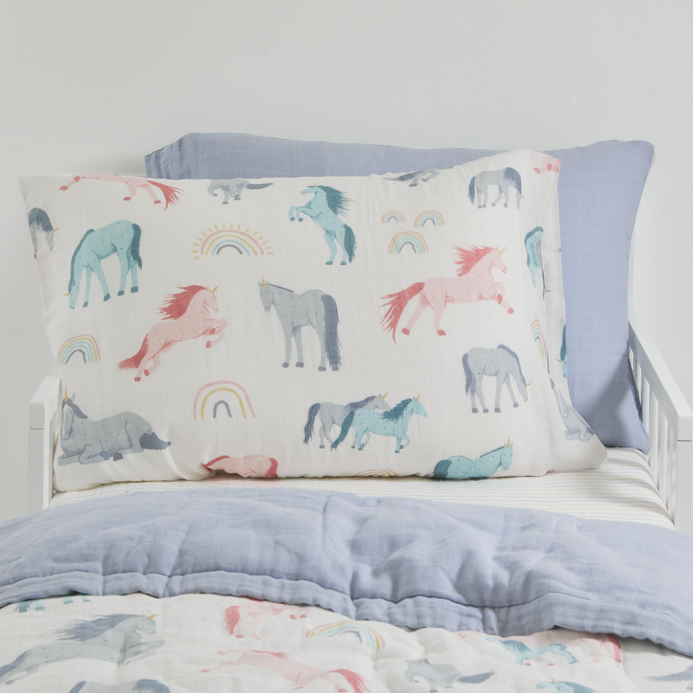 Cotton Muslin Pillowcase 2 Pack - Unicorns