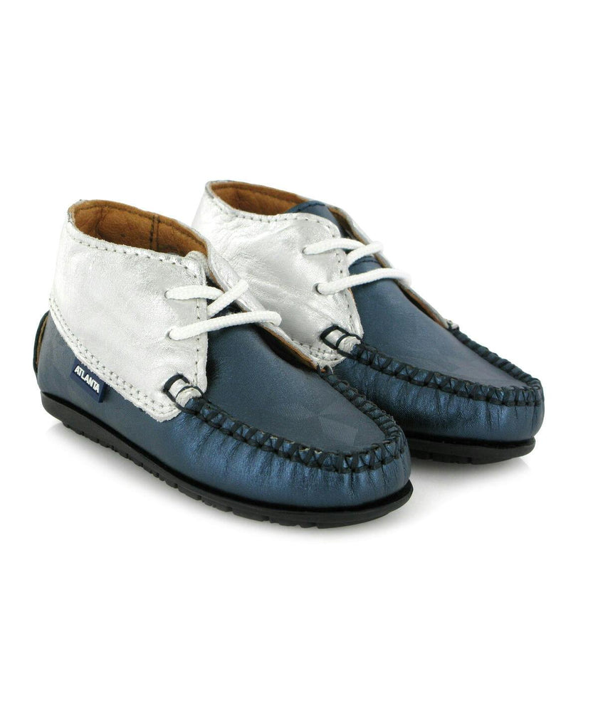 Ankle Moccasin Boots, Silver Metallic Leather