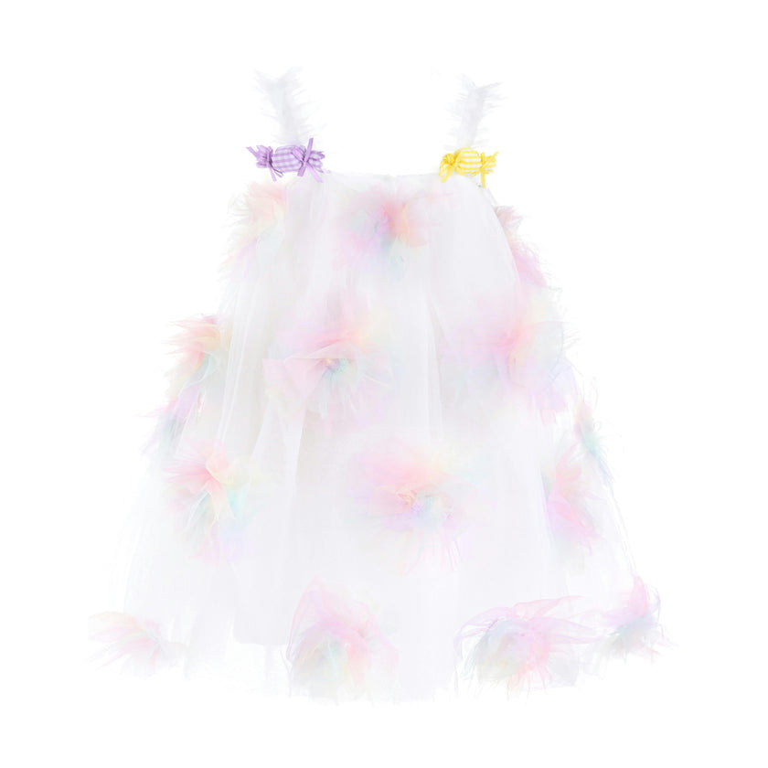 White Pastel Malee Flower Tulle Dress