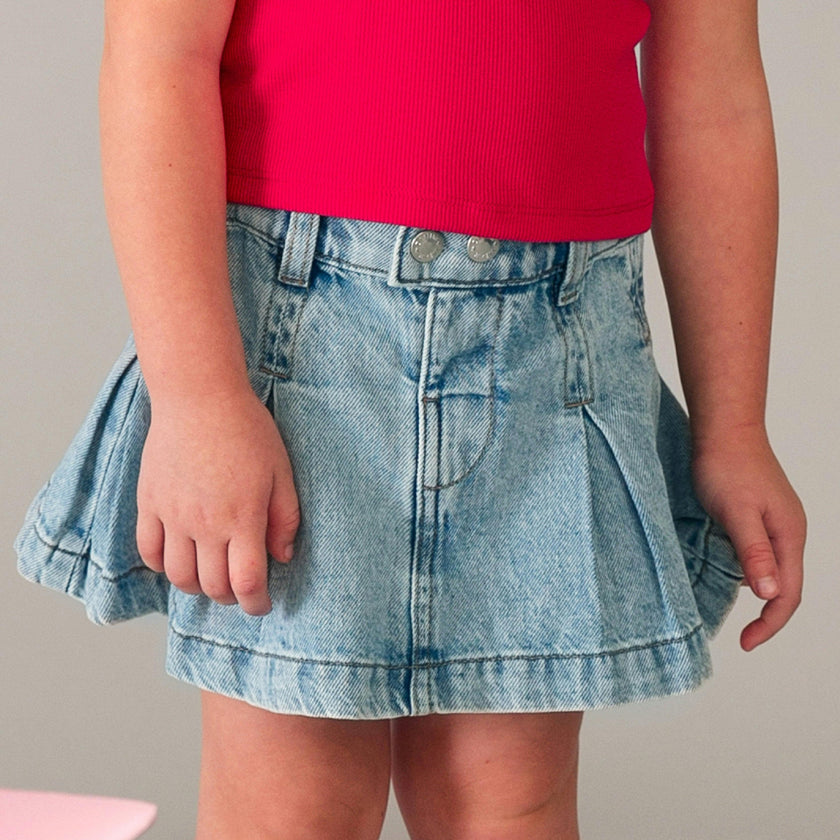 Blue Denim Pleated Skirt