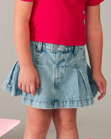 Blue Denim Pleated Skirt