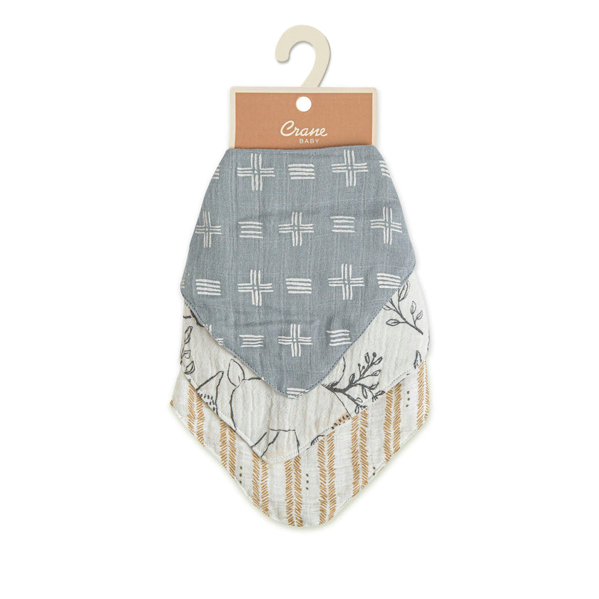 Ezra Woodland Cotton Bandana Baby Bib (3 Pack)