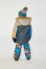 Two Piece Play Snowsuit Colorblock with Grey and Blue Dinosaur Print Pants