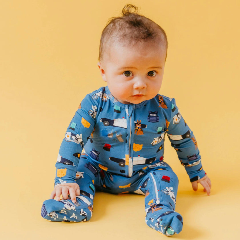 Bamboo Convertible Zip-Up Footie Pajama - Policemen