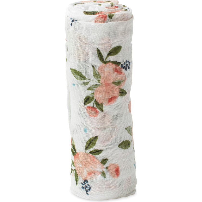 Cotton Muslin Swaddle Blanket - Watercolor Roses