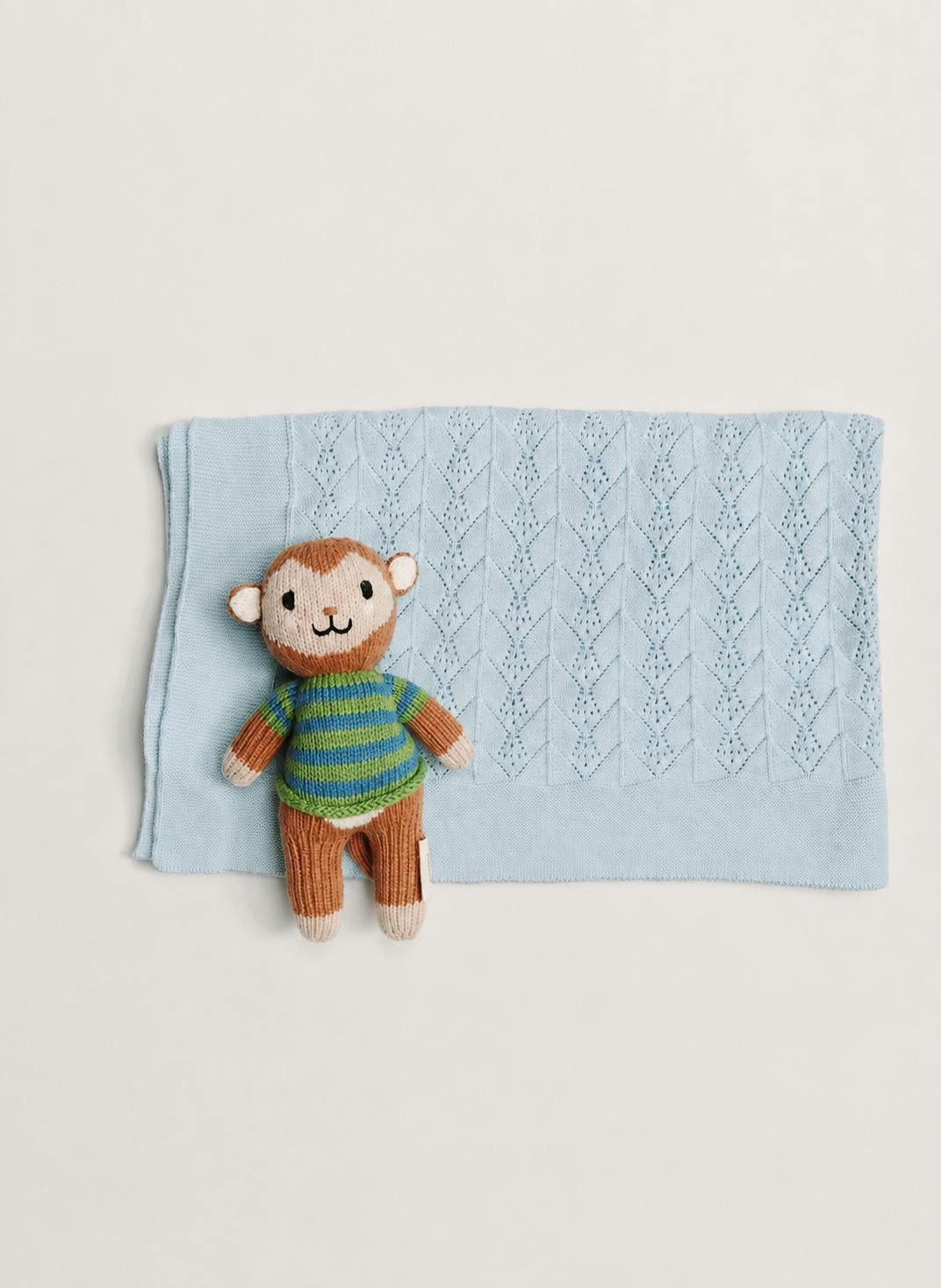 Baby Gift Set: Blue Wonder Baby Blanket and Marlow the Monkey Knit Doll