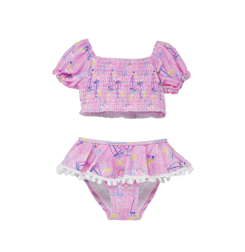 UPF 50+ Gemma Two Piece Smocked Pom-Pom Swimsuit