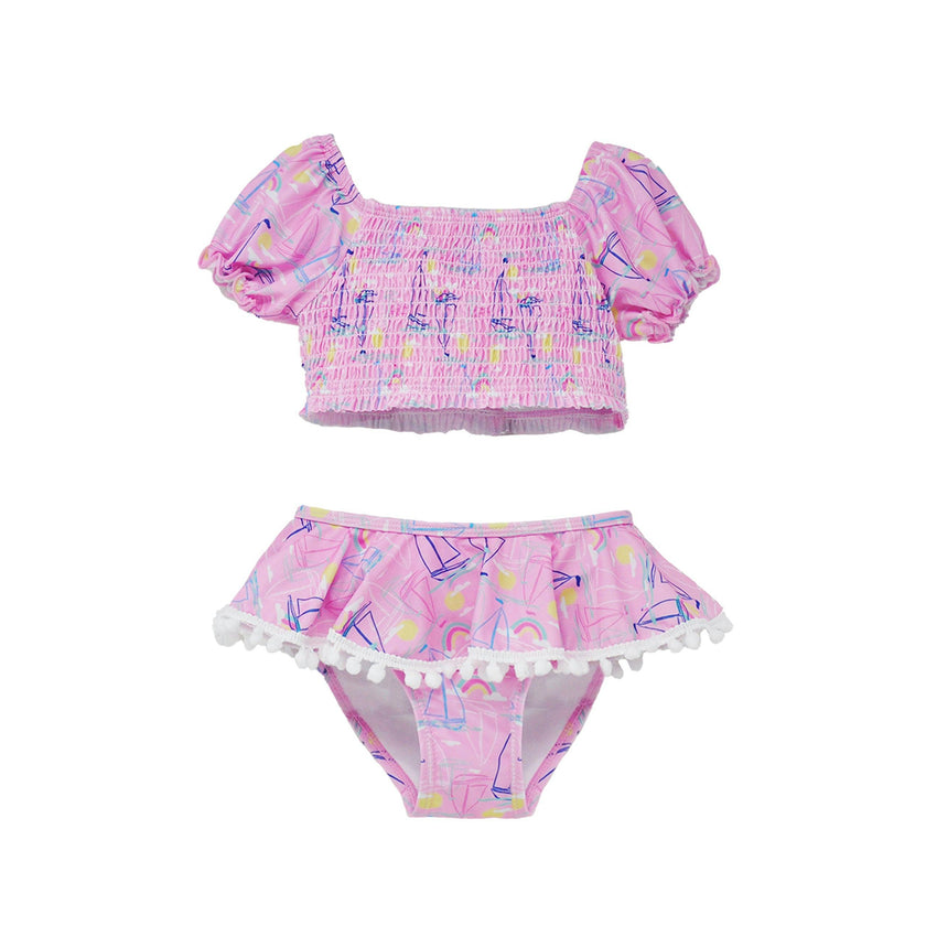 UPF 50+ Gemma Two-Piece Smocked Pom-Pom Swimsuit