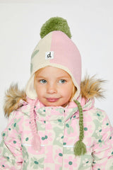 Winter Peruvian Knit Hat with Pompom Lavender Pink and Green