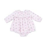 Bella Rose Stripe - Long Sleeve Smocked Ruffle Bubble with Skirt