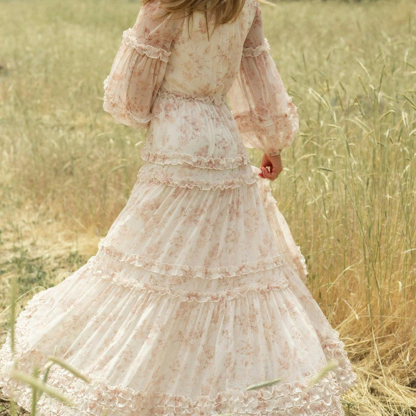 Geneva Dress in Banana Creme Aquarelle Fleur