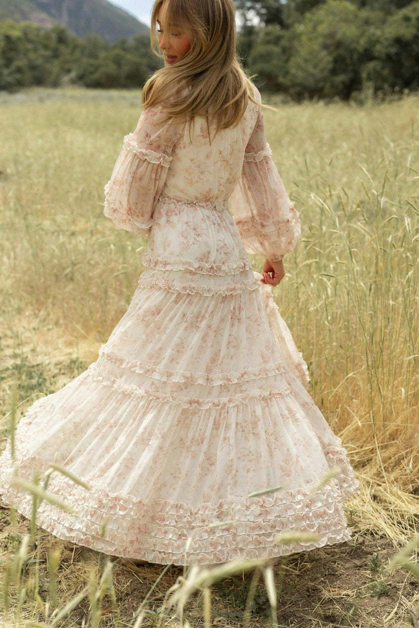 Geneva Dress in Banana Creme Aquarelle Fleur