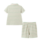 Boys Striped Waffle Polo Set | Oatmeal Dino