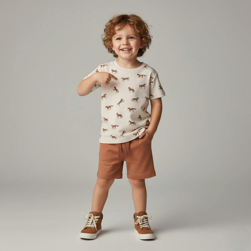 Organic Tee & Shorts Set - Horses