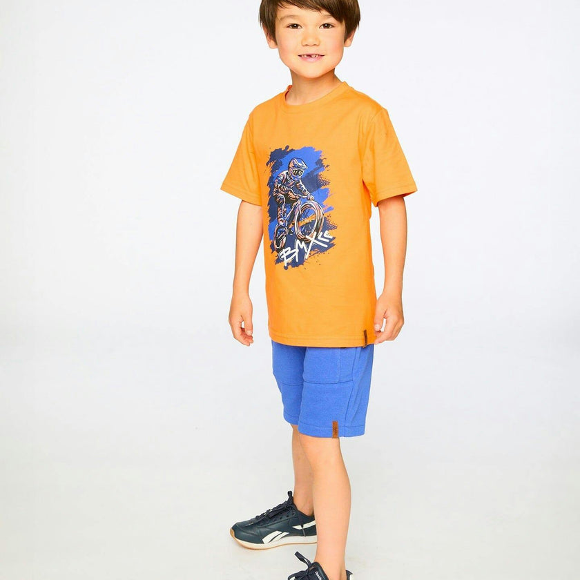 Organic Cotton Jersey T-Shirt With Bmx Print Orange