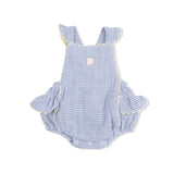 Micro Gingham Blue Blizzard - Ric Rac Ruffle Sunsuit
