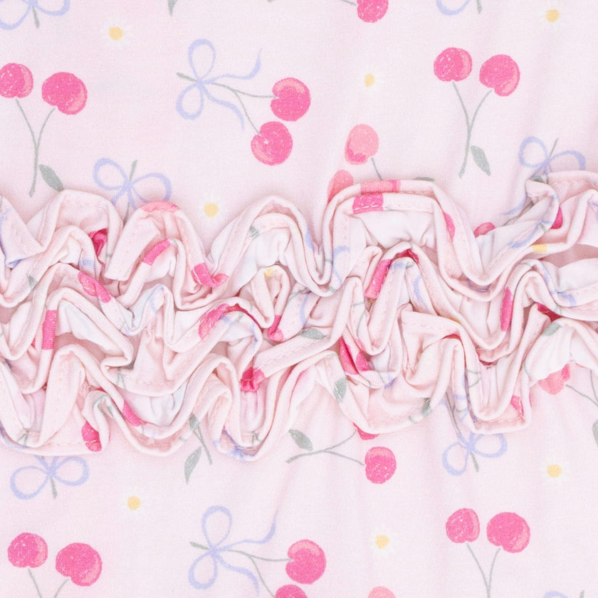 Sweet Bow Cherries - 2 Way Ruffle Back Zipper Footie