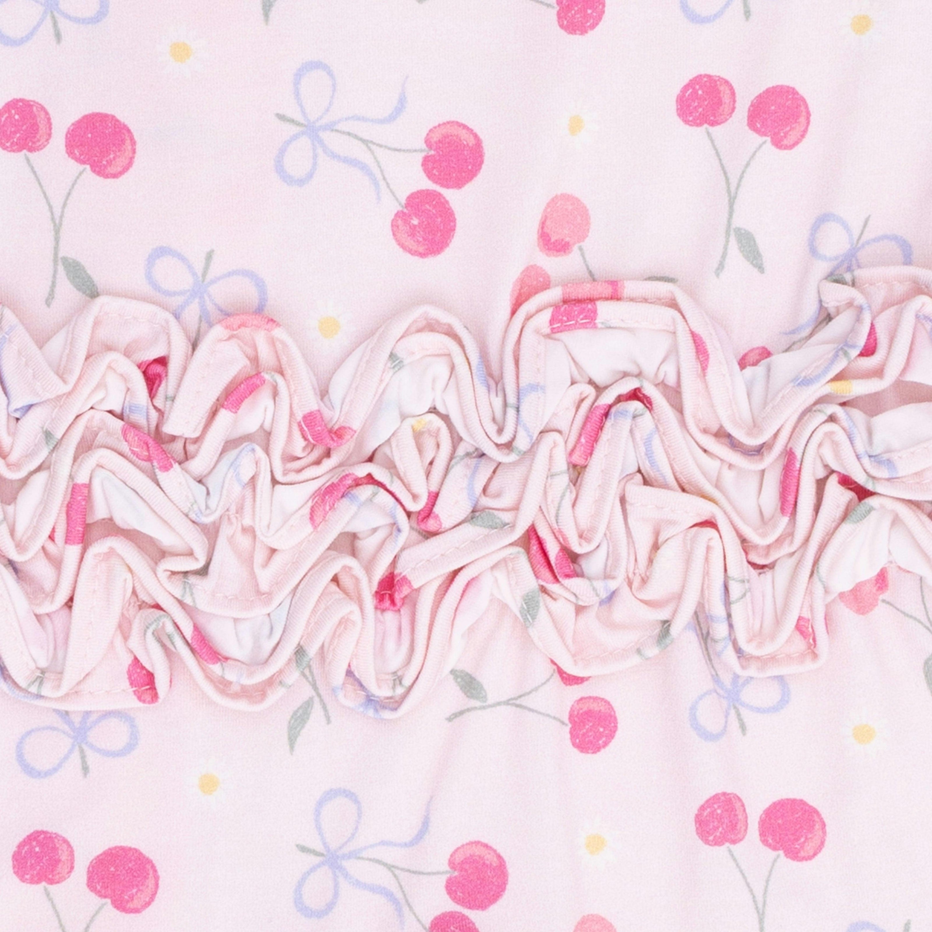 Sweet Bow Cherries - 2 Way Ruffle Back Zipper Footie
