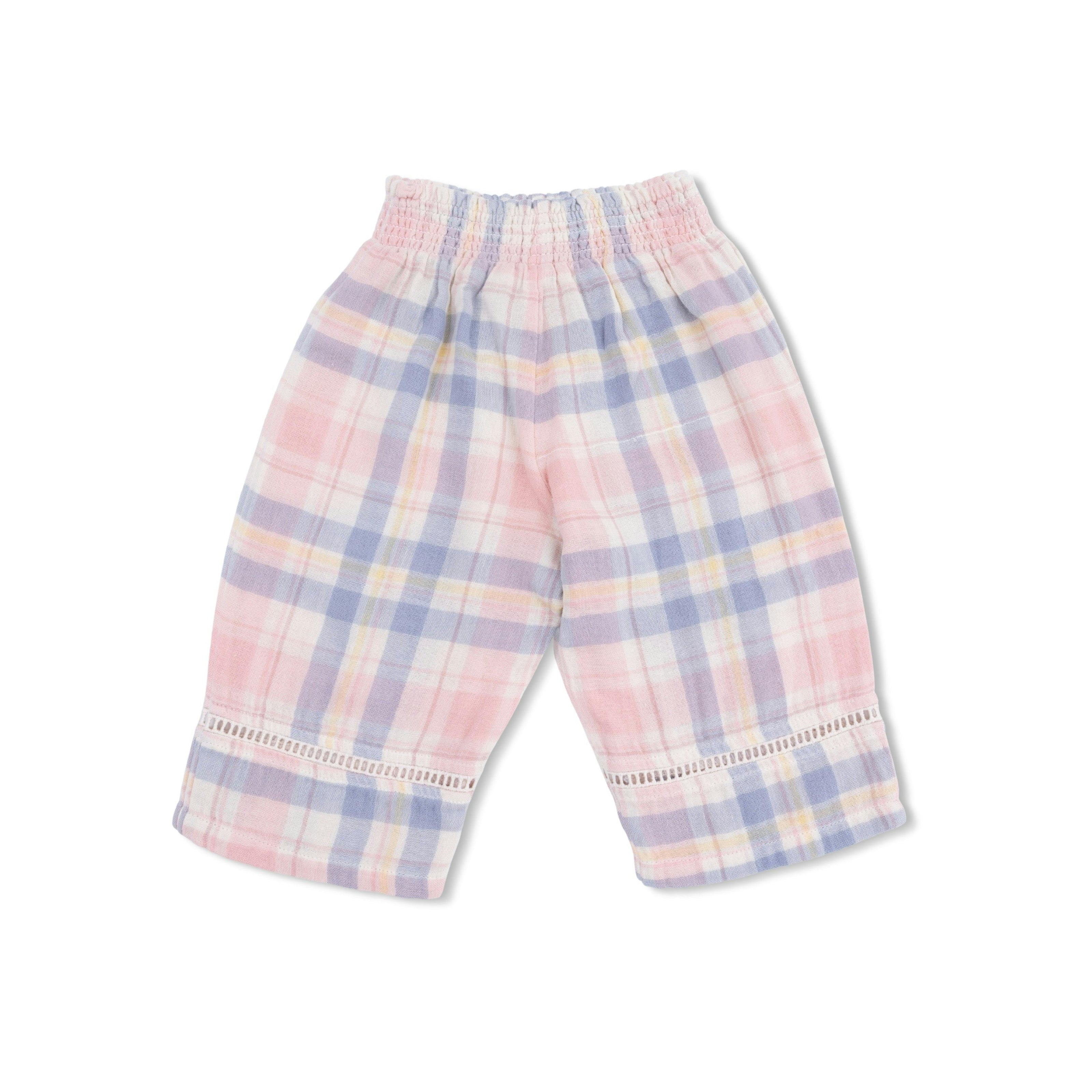 Dusty Plaid - Smocked Blouse and Pant Set