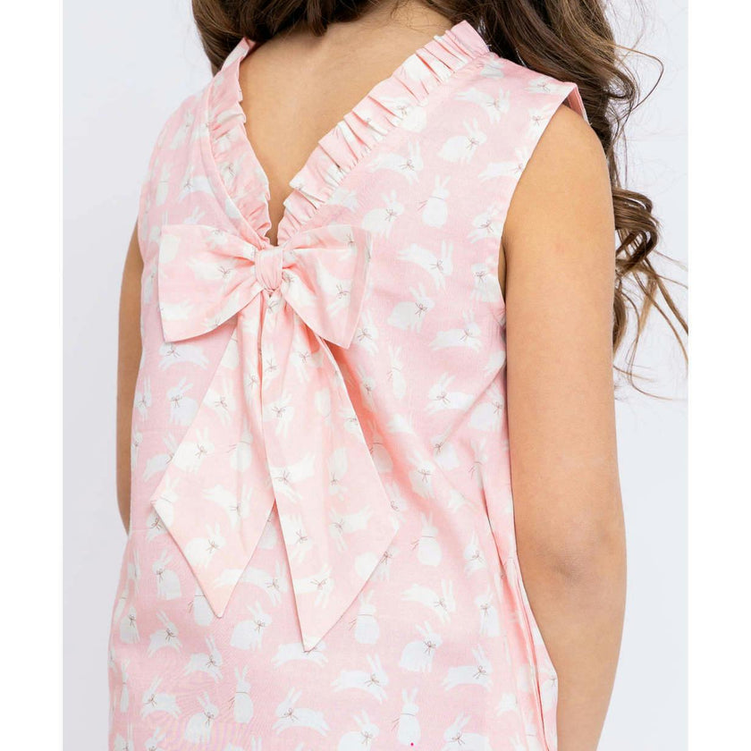 Pink Bunnies Shift Dress with Back Bow