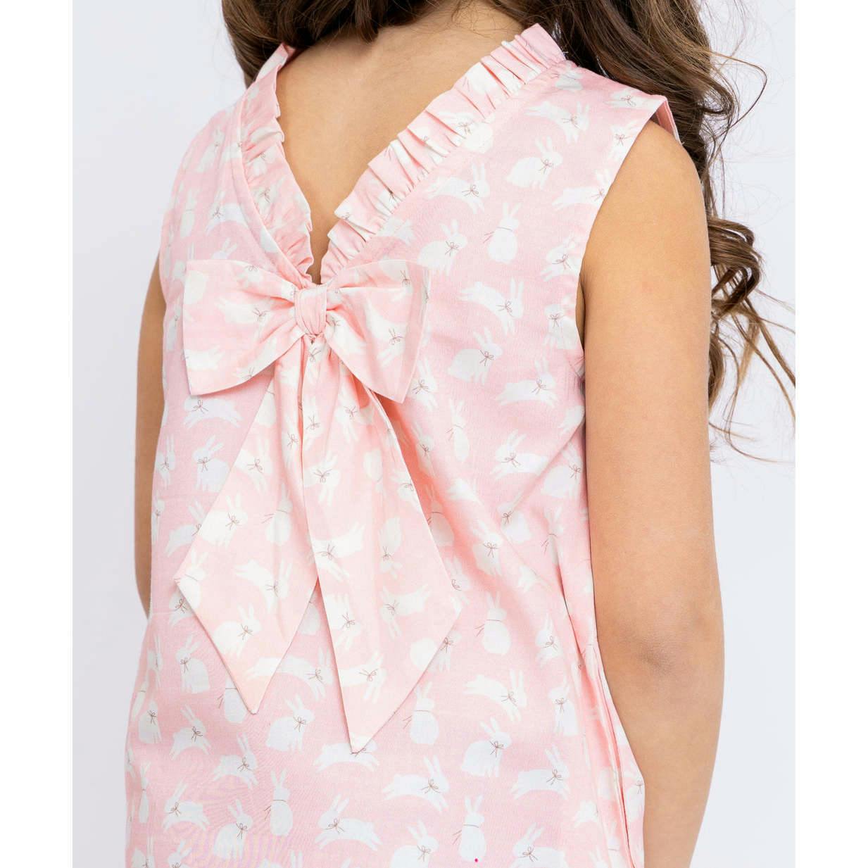 Pink Bunnies Shift Dress with Back Bow