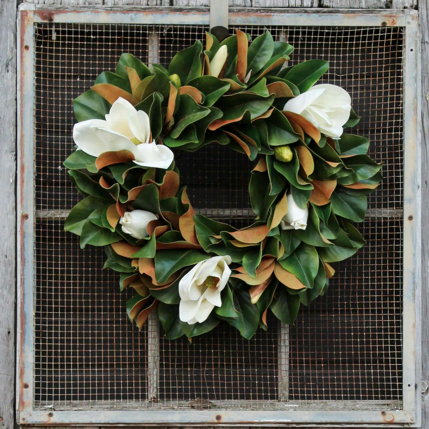 Classic Real Touch White Magnolia All Seasons Front Door Wreath  24